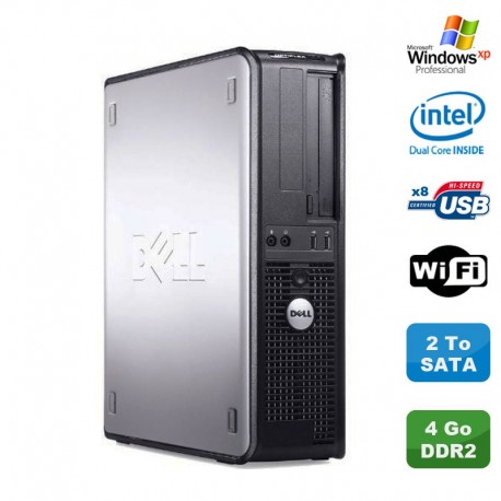 PC DELL Optiplex 360 DT Intel Dual Core E5200 2.5GHz 4Go DDR2 WIFI 2To XP Pro