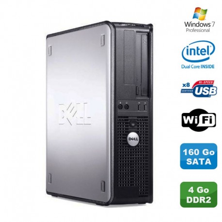 PC DELL Optiplex 360 DT Intel Dual Core E5200 2.5GHz 4Go DDR2 WIFI 160Go W7 Pro