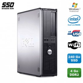 PC DELL Optiplex 360 DT Intel Dual Core E5200 2.5GHz 4Go WIFI 240Go SSD W7 Pro