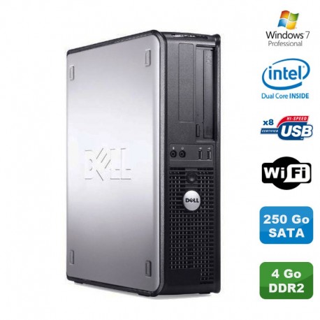 PC DELL Optiplex 360 DT Intel Dual Core E5200 2.5GHz 4Go DDR2 WIFI 250Go W7 Pro