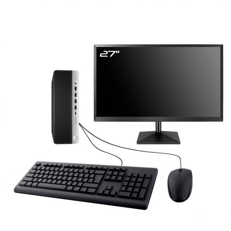 PC HP EliteDesk 705 G5 SFF Ecran 27" AMD Ryzen 3700 RAM 16Go SSD 2To Wifi W11