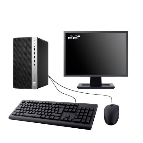 PC HP EliteDesk 705 G4 MT Ecran 22" AMD Ryzen 2700 RAM 16Go SSD 500Go Wifi W11