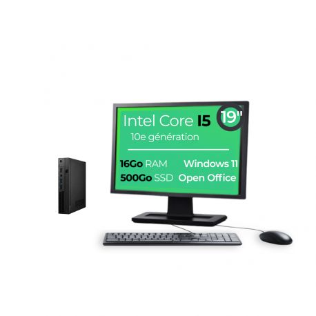 Mini PC I5-10500T 16Go 500Go SSD W11 Pro Wifi Écran 19" OpenOffice