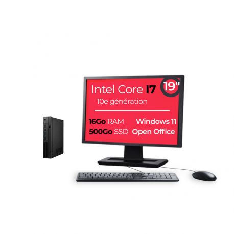 Mini PC I7-10700T 16Go 500Go SSD W11 Pro Wifi Écran 19" OpenOffice