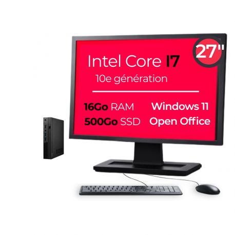 Mini PC I7-10700T 16Go 500Go SSD W11 Pro Wifi Écran 27" OpenOffice