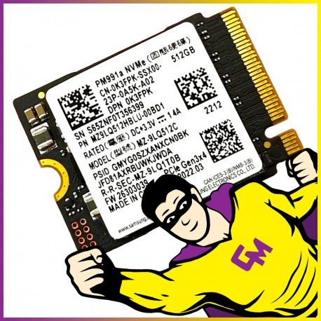 SSD NVMe M.2 512Go Samsung PM991a MZ-9LQ512C MZ9LQ512HBLU-00BD1 2230 Clé M