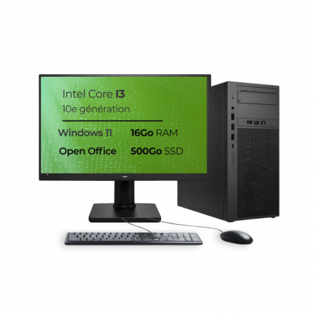 Tour I3-10100 16Go 500Go SSD W11 Pro Wifi Écran 22" OpenOffice