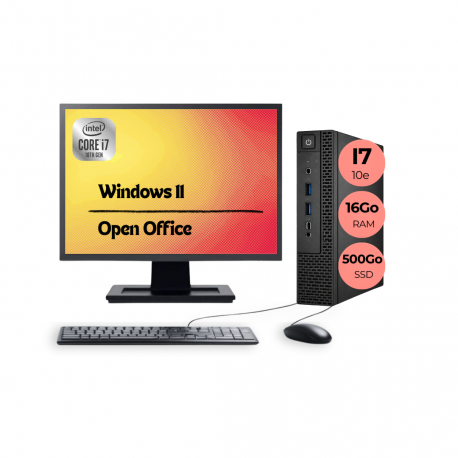 SFF PC i7-10700 16Go 500Go SSD W11 Pro Wifi Écran 27" OpenOffice