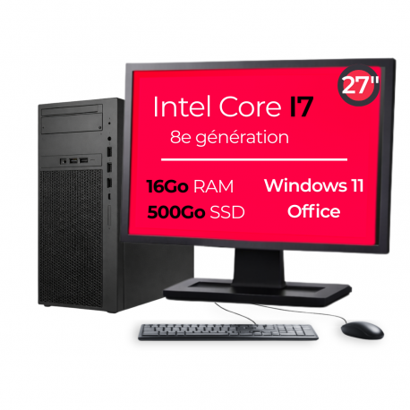 PC Tour I7-8700 16Go 500Go SSD W11 Pro Wifi Ecran 27" Open Office