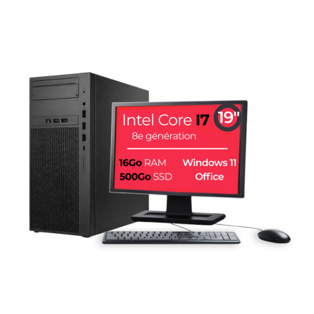 PC Tour I7-8700 16Go 500Go SSD W11 Pro Wifi Ecran 19" Open Office