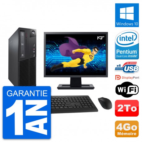 PC Lenovo M73 SFF Ecran 19" Intel G3220 RAM 4Go Disque Dur 2To Windows 10 Wifi