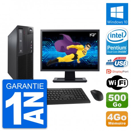 PC Lenovo M73 SFF Ecran 19" Intel G3220 RAM 4Go Disque 500Go Windows 10 Wifi