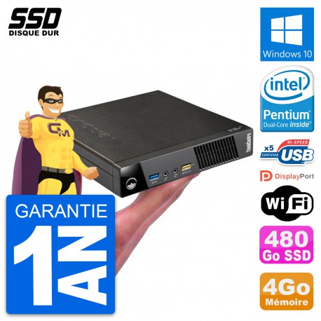 Ultra Mini PC Lenovo M73 Tiny USFF G3250T RAM 8Go SSD 480Go Windows 7 Wifi