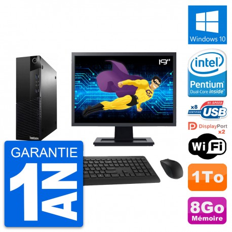 PC Lenovo M83 SFF Ecran 19" Intel G3430 RAM 8Go Disque Dur 1To Windows 10 Wifi