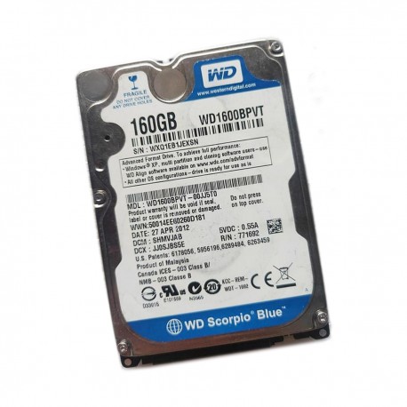 Disque Dur 160Go SATA 2.5" WD Scorpio Blue WD1600BPVT-00JJ5T0 771692 5400RPM 8Mo
