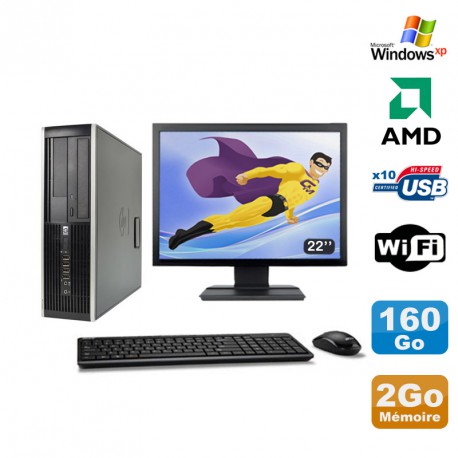Lot PC HP Compaq 6005 Pro SFF AMD 3GHz 2Go 160Go Graveur WIFI Windows Xp + 22"