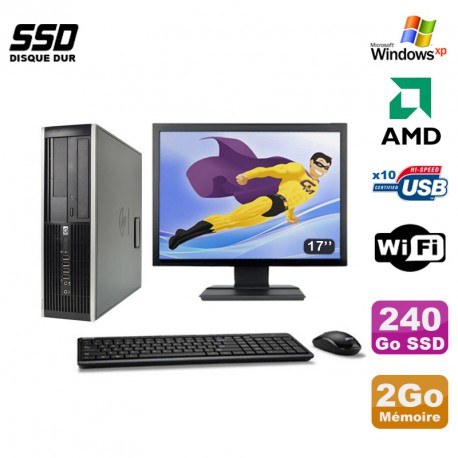 Lot PC HP Compaq 6005 Pro SFF AMD 3GHz 2Go 240Go SSD Graveur WIFI Win Xp + 17"