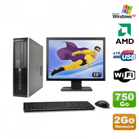 Lot PC HP Compaq 6005 Pro SFF AMD 3GHz 2Go 750Go Graveur WIFI Windows Xp + 19"
