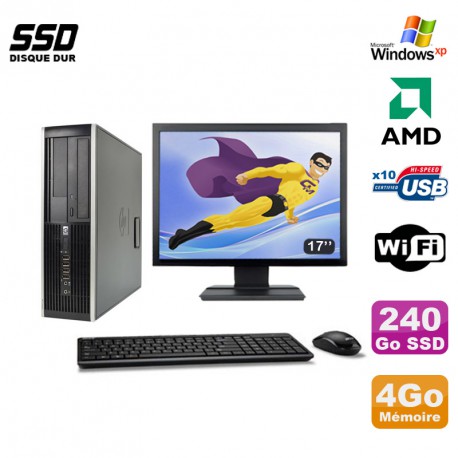 Lot PC HP Compaq 6005 Pro SFF AMD 3GHz 4Go 240Go SSD Graveur WIFI Win Xp + 17"