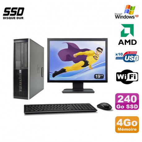 Lot PC HP Compaq 6005 Pro SFF AMD 3GHz 4Go 240Go SSD Graveur WIFI Win Xp + 19"