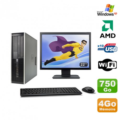 Lot PC HP Compaq 6005 Pro SFF AMD 3GHz 4Go 750Go Graveur WIFI Windows Xp + 22"