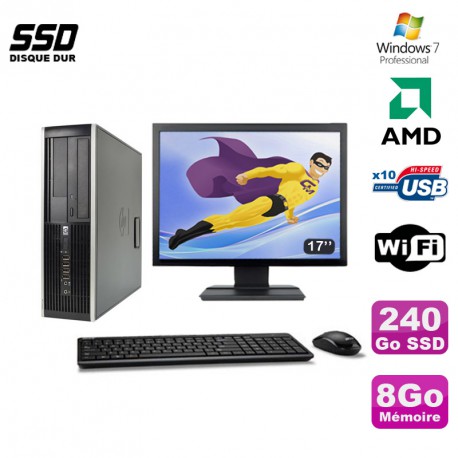 Lot PC HP Compaq 6005 Pro SFF AMD 3GHz 8Go 240Go SSD Graveur WIFI W7 Pro + 17"