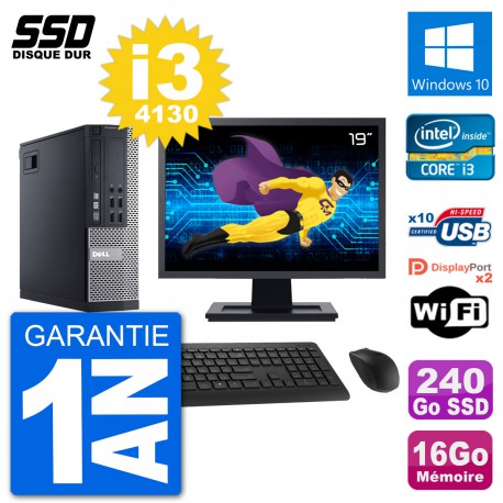 PC Dell 9020 SFF Ecran 19" Intel i3-4130 RAM 16Go SSD 240Go Windows 10 Wifi