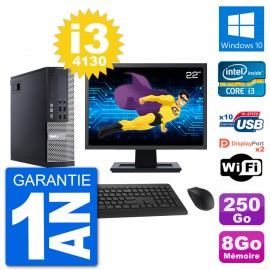 PC Dell 9020 SFF Ecran 22" Intel i3-4130 RAM 8Go Disque 250Go Windows 10 Wifi