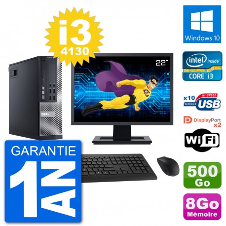 PC Dell 9020 SFF Ecran 22" Intel i3-4130 RAM 8Go Disque 500Go Windows 10 Wifi