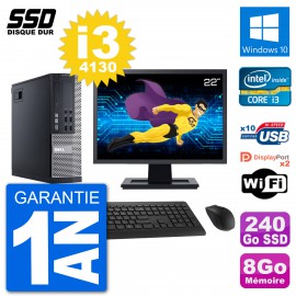 PC Dell 9020 SFF Ecran 22" Intel Core i3-4130 RAM 8Go SSD 240Go Windows 10 Wifi