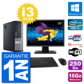 PC Dell 9020 SFF Ecran 22" Intel i3-4130 RAM 16Go Disque 250Go Windows 10 Wifi