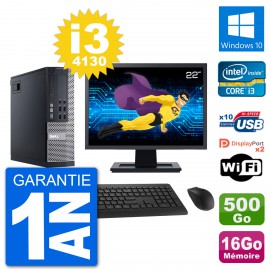 PC Dell 9020 SFF Ecran 22" Intel i3-4130 RAM 16Go Disque 500Go Windows 10 Wifi