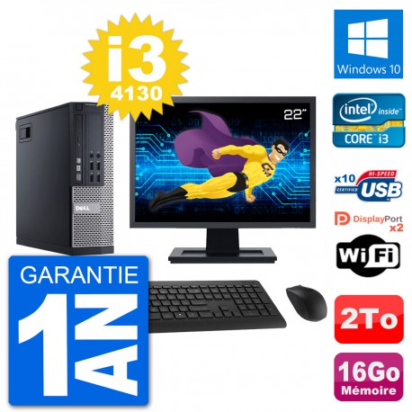 PC Dell 9020 SFF Ecran 22" Intel i3-4130 RAM 16Go Disque 2To Windows 10 Wifi