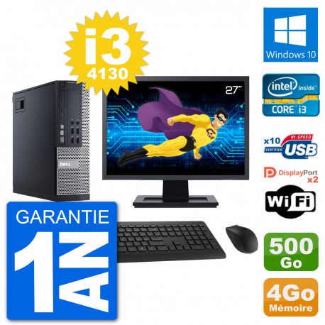 PC Dell 9020 SFF Ecran 27" Intel i3-4130 RAM 4Go Disque 500Go Windows 10 Wifi