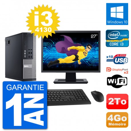 PC Dell 9020 SFF Ecran 27" Intel i3-4130 RAM 4Go Disque 2To Windows 10 Wifi