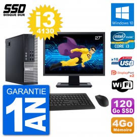 PC Dell 9020 SFF Ecran 27" Intel Core i3-4130 RAM 4Go SSD 120Go Windows 10 Wifi