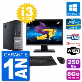 PC Dell 9020 SFF Ecran 27" Intel i3-4130 RAM 8Go Disque 250Go Windows 10 Wifi