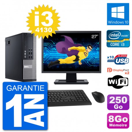 PC Dell 9020 SFF Ecran 27" Intel i3-4130 RAM 8Go Disque 250Go Windows 10 Wifi