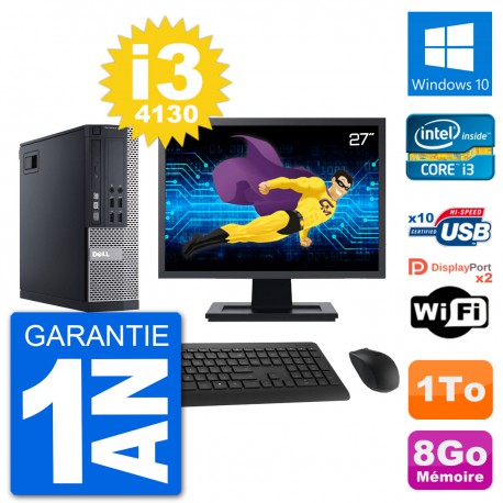 PC Dell 9020 SFF Ecran 27" Intel i3-4130 RAM 8Go Disque 1To Windows 10 Wifi