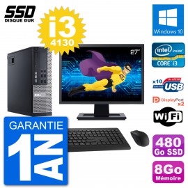 PC Dell 9020 SFF Ecran 27" Intel Core i3-4130 RAM 8Go SSD 480Go Windows 10 Wifi