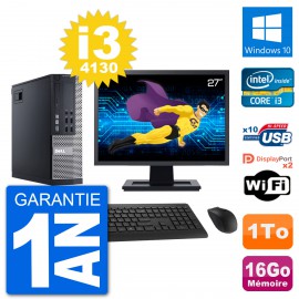 PC Dell 9020 SFF Ecran 27" Intel i3-4130 RAM 16Go Disque 1To Windows 10 Wifi