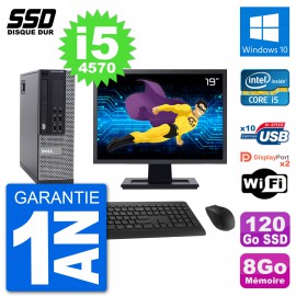 PC Dell 9020 SFF Ecran 19" Intel Core i5-4570 RAM 8Go SSD 120Go Windows 10 Wifi