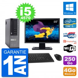 PC Dell 9020 SFF Ecran 22" Intel i5-4570 RAM 4Go Disque 250Go Windows 10 Wifi