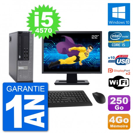 PC Dell 9020 SFF Ecran 22" Intel i5-4570 RAM 4Go Disque 250Go Windows 10 Wifi