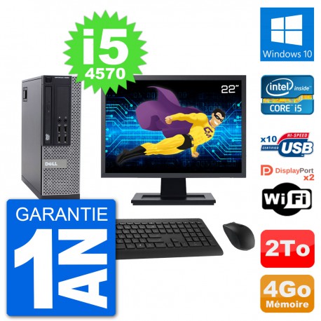 PC Dell 9020 SFF Ecran 22" Intel i5-4570 RAM 4Go Disque 2To Windows 10 Wifi