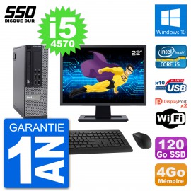 PC Dell 9020 SFF Ecran 22" Intel Core i5-4570 RAM 4Go SSD 120Go Windows 10 Wifi