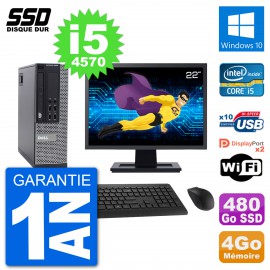 PC Dell 9020 SFF Ecran 22" Intel Core i5-4570 RAM 4Go SSD 480Go Windows 10 Wifi