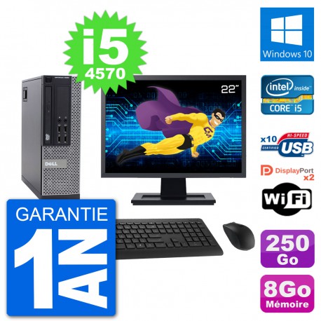 PC Dell 9020 SFF Ecran 22" Intel i5-4570 RAM 8Go Disque 250Go Windows 10 Wifi