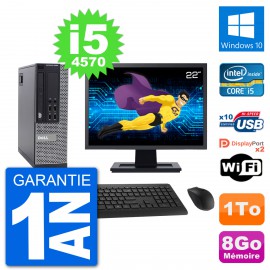 PC Dell 9020 SFF Ecran 22" Intel i5-4570 RAM 8Go Disque 1To Windows 10 Wifi