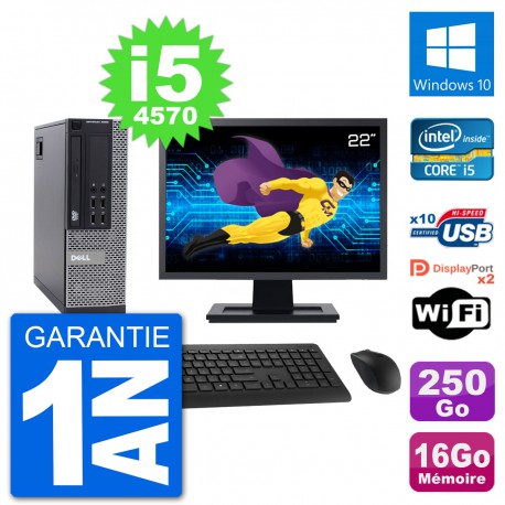PC Dell 9020 SFF Ecran 22" Intel i5-4570 RAM 16Go Disque 250Go Windows 10 Wifi
